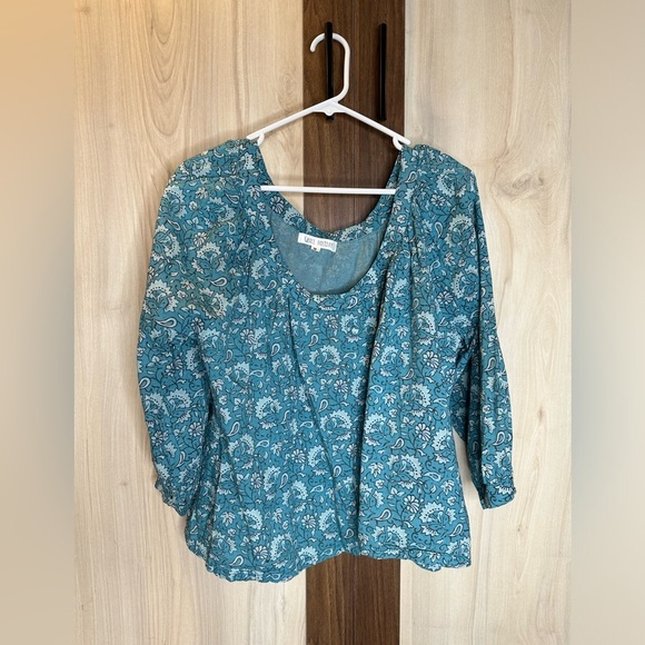 Grace holiday floral top women’s size medium blue green 100% cotton - Picture 1 of 6